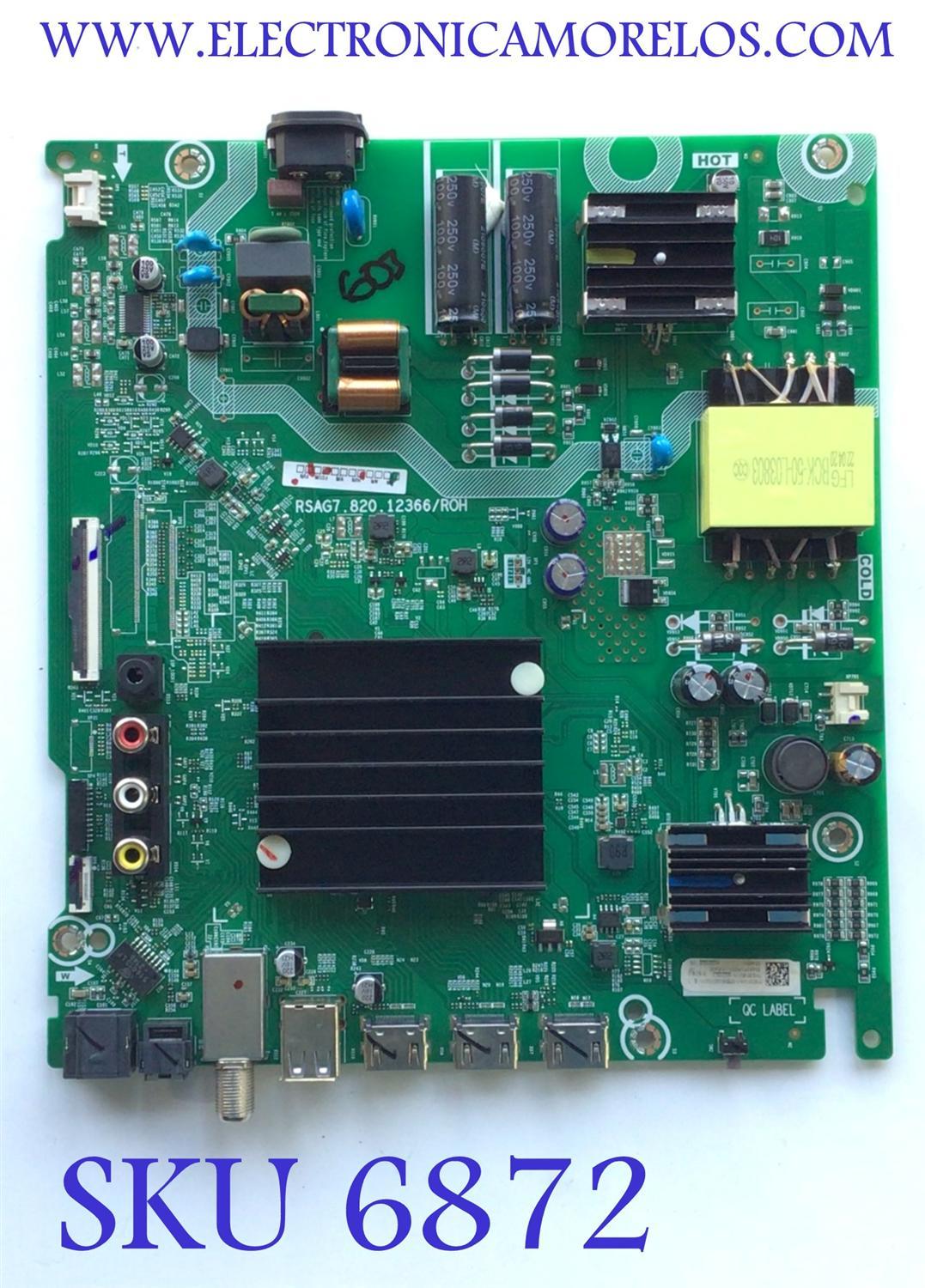 MAIN FUENTE COMBO ORIGINAL PARA TV HISENSE 4K UHD HDR GOOGLE TV / NUMERO DE PARTE 315237 / RSAG7.820.12366/ROH / 315236 / 55A53FUA(0011) / 55A53FUA / PANEL HD550Y1U51-T0L2 / DISPLAY T550QVN10.0 / MODELOS 55A6H / 55A65H